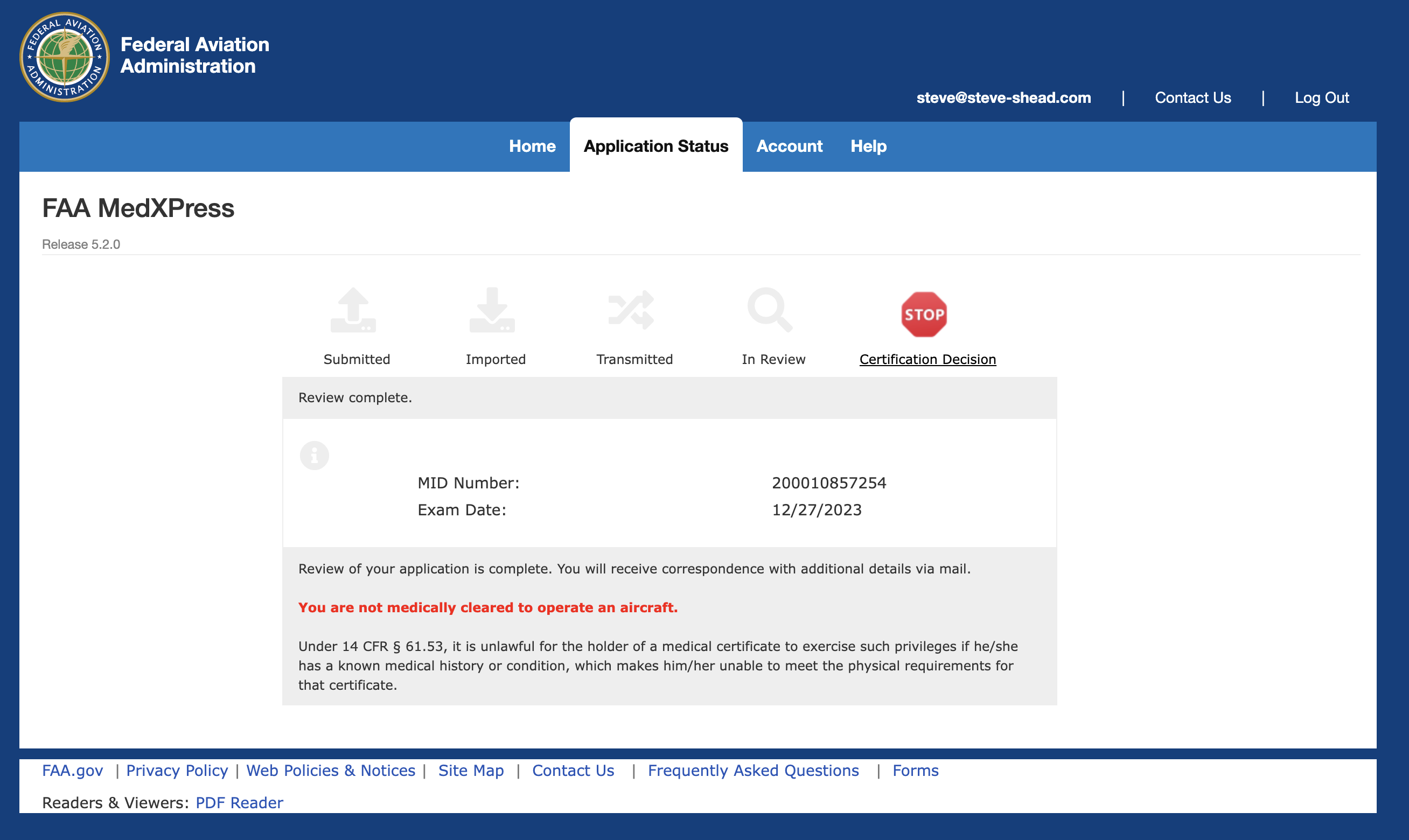 FAA MedXpress Stop Notice